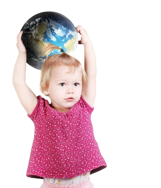 Menina bonita com globo Terra — Fotografia de Stock