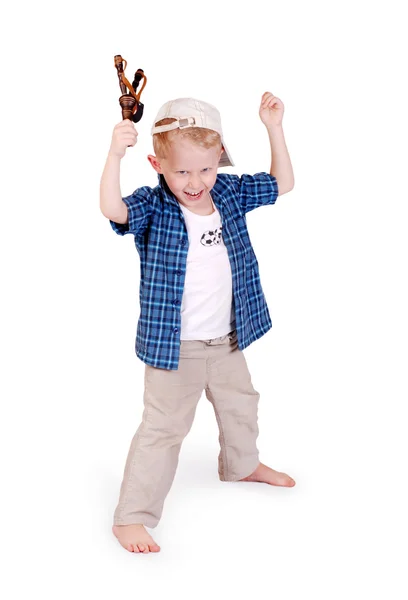 Little boy with slingshoot — Stock Photo, Image