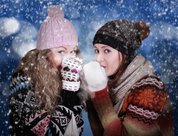 Two frozen beauty girls — Stock Photo, Image