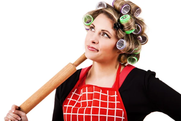 Housewife portrait with rolling-pin — Stock Photo, Image