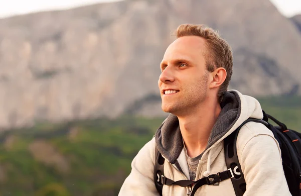 Young man height enjoy after climbing on the mountain — Stock Photo, Image