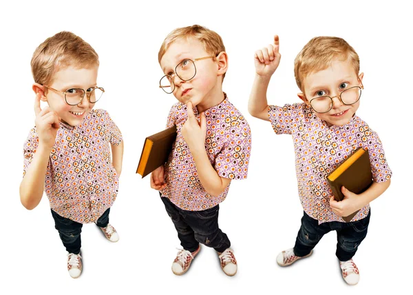 Tre bilder söt elev pojke — Stockfoto