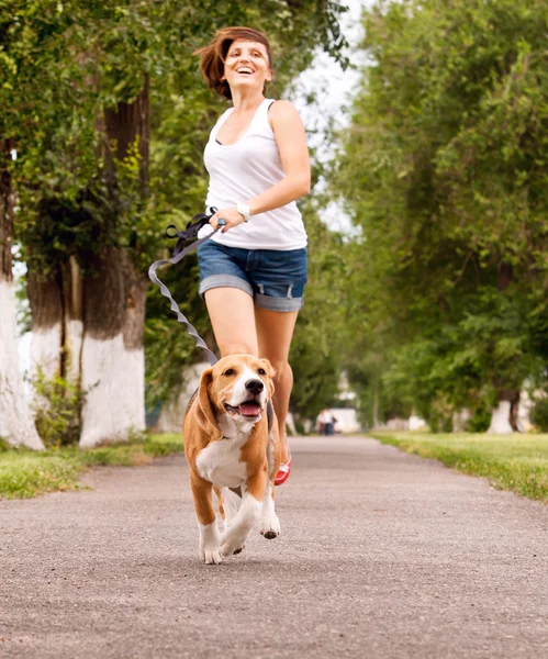 Active walk with pet – stockfoto