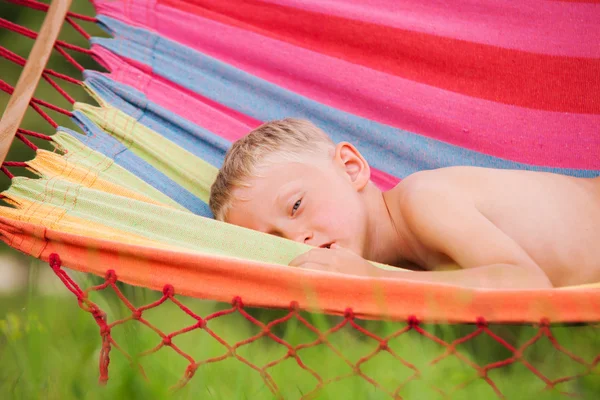 Little boy in hammock — Stock Photo, Image