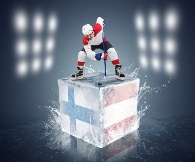 hokey oyuncusu bayraklarını Finlandiya ve Avusturya ile küp