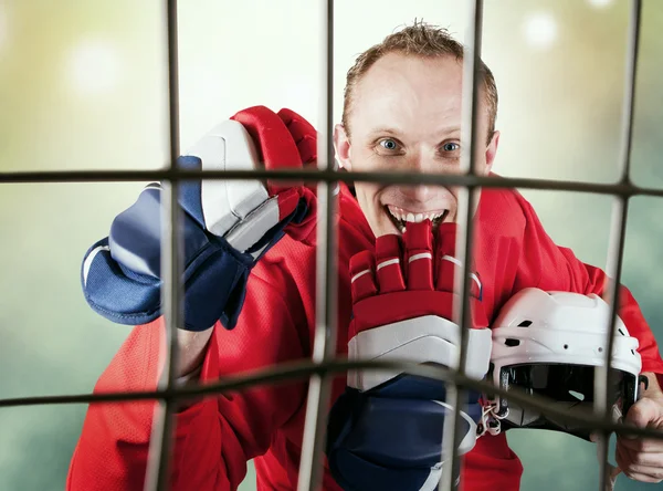 Ishockeyspelare uttrycker glädje seger — Stockfoto