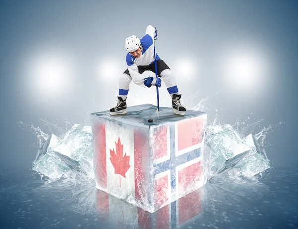 Juego de Canadá, Noruega. jugador de cara a cara en el cubo de hielo —  Fotos de Stock