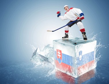 Slovakya - Slovenya oyunu. buz küpü Spunky hokey oyuncusu