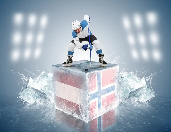 Austria - Norway game. Face-off player on the ice cube - Stock-foto