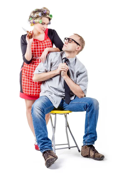 Housewife with her husband — Stock Photo, Image