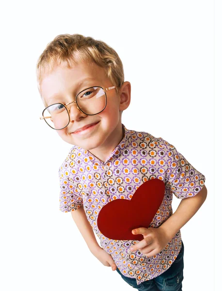 Pretty little boy with paper heart — Stock Photo, Image