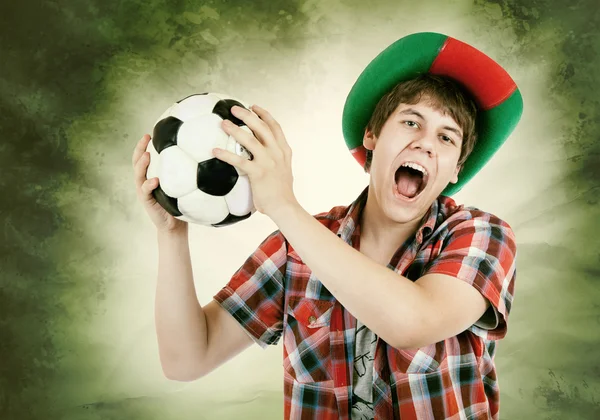 Portuguese fan loudly shouts — Stock Photo, Image