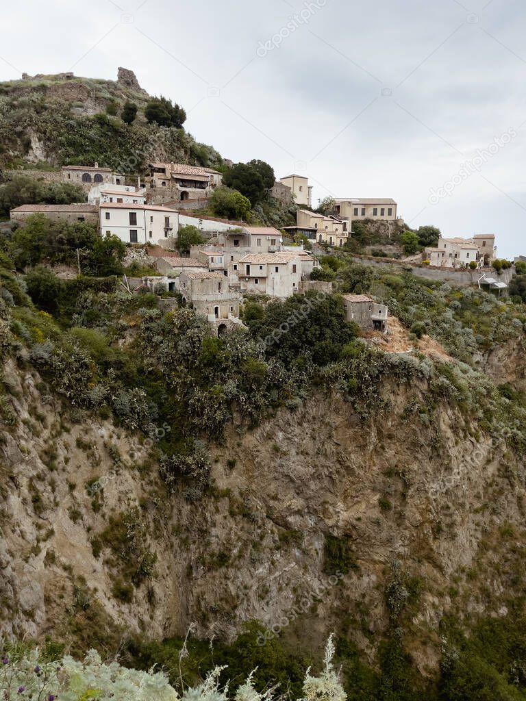 Classic Italian village landscape. Comune Savoca on the steep hills - a famous landmark place for Godfather movie lovers. 