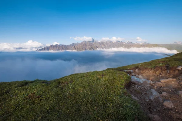 Greater Caucasus Mountains Covered Evening Clouds Mount Shani 4451M Summit — Stock Photo, Image