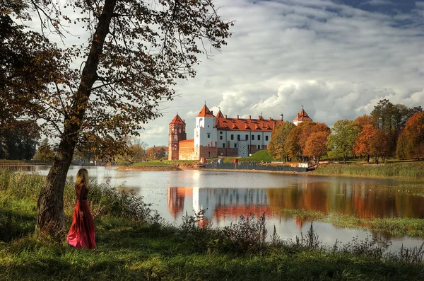 Burg am Fluss im Herbst Stockbild