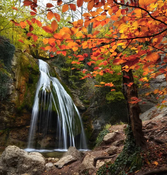 Wasserfall im Herbst auf der Krim Stockbild