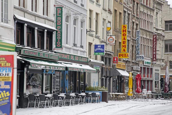 Snowy terrace in Antwerp Stock Picture