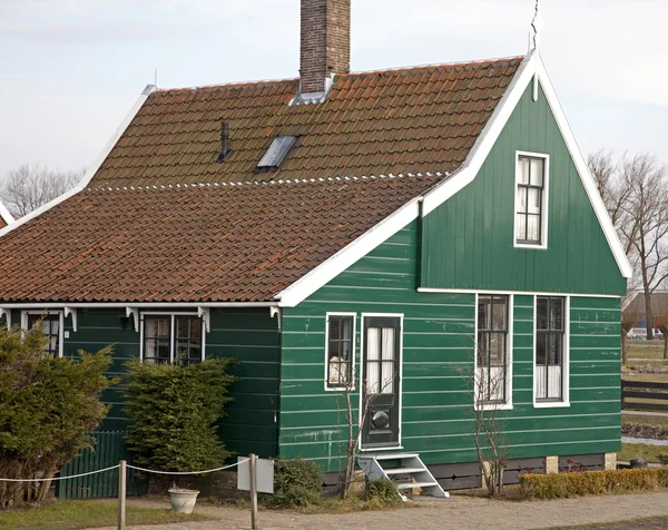 Zielone domy w zaanse schans Muzeum — Zdjęcie stockowe