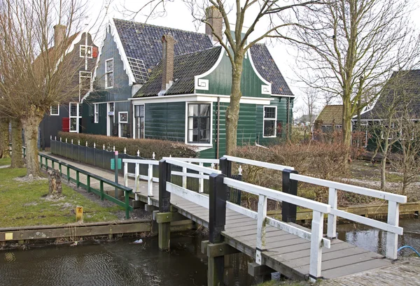 Zaanse Schans'a Müzesi'nde yeşil evleri — Stok fotoğraf