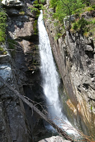 Waterfall at Mala studena dolina - valley in High Tatras, Slovak — Stock Photo, Image