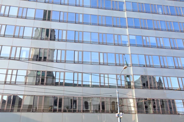 Reflection of the church Bumental in the windoww, Bratislava — Stock Photo, Image