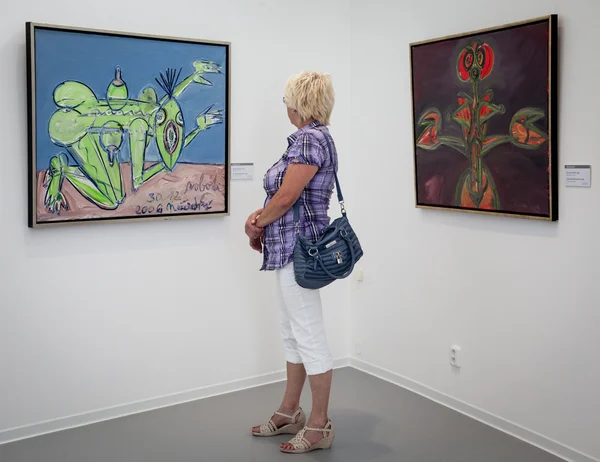 Vrouw kijken naar het schilderij in de galerie danubiana, bratisla — Stockfoto