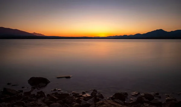 Sonnenaufgangslandschaft See Lange Belichtung Wasserreservoir Liptovska Mara Der Slowakei — Stockfoto