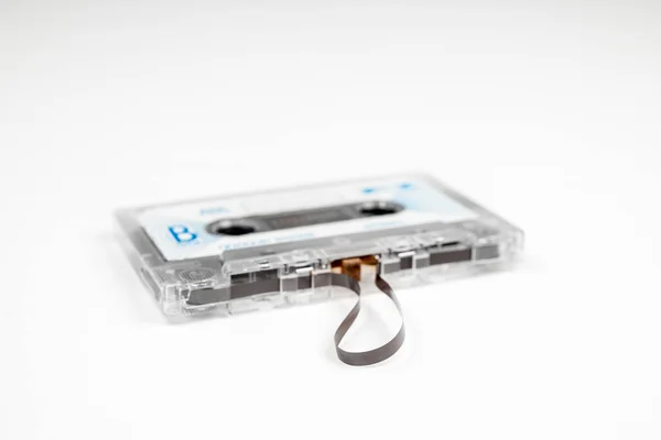 Old Audio Cassette Loose Tape White Background — Stock Photo, Image