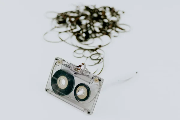 Old Audio Cassette Loose Tape Vintage Style — Stock Photo, Image