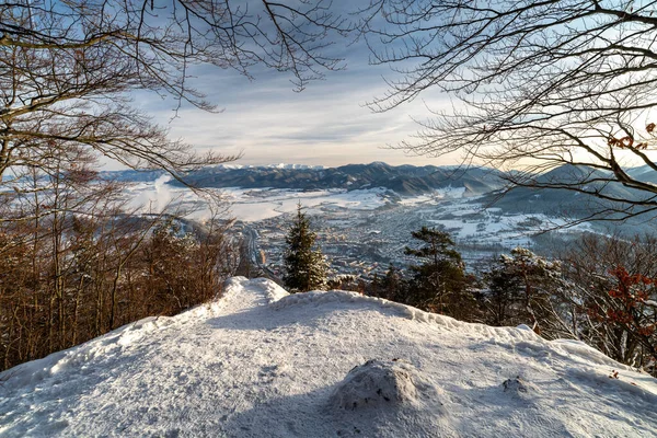 Beautiful Winter Country Landscape View Hill Cebrat Great Fatra Mountains — Zdjęcie stockowe