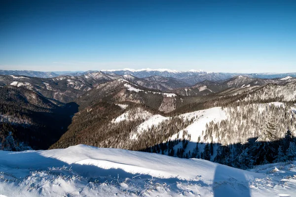 Paisaje Nevado Invierno Vista Las Montañas Mala Fatra Desde Las —  Fotos de Stock