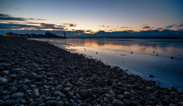 Pôr Sol Costa Lago Natureza Paisagem Natureza Eslováquia Reflexão Céu — Fotografia de Stock