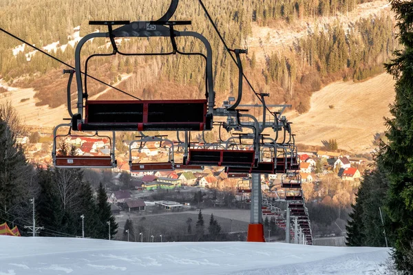 Krusetnica Slovaquie Janvier 2021 Chaises Vides Sur Téléski Station Krusetnica — Photo