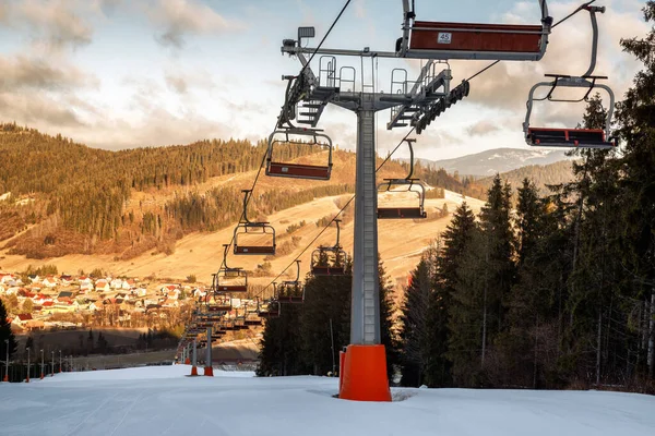 Krusetnica Slowakije Januari 2021 Lege Stoelen Skilift Skigebied Krusetnica Het — Stockfoto