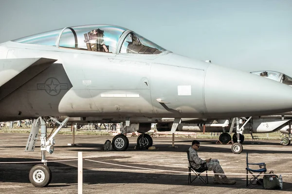 Sliac Eslovaquia Agosto 20215 Piloto Sentado Bajo Avión Combate Águila — Foto de Stock