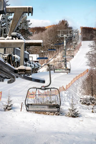 Valca Slovakia January 2022 Empty Chairs Ski Lift Chair Resort — Stock Photo, Image