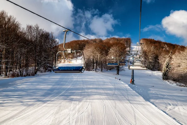 Valca Slowakije Januari 2022 Lege Stoelen Bij Skilift Stoel Resort — Stockfoto