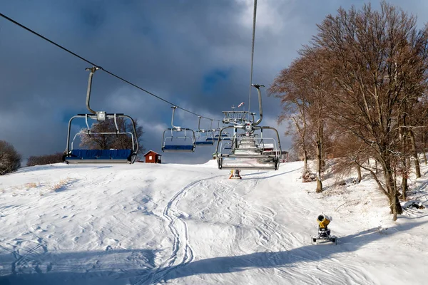 Valca Slovakia January 2022 Empty Chairs Ski Lift Chair Resort — Stock Photo, Image