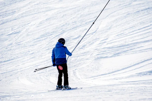 Valca Slovakia January 2022 Skier Ski Lift Chair Slope Winter — Stock Photo, Image