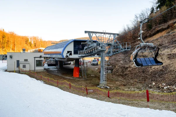 Banska Stiavnica Slovakia February 2022 Bottom Station Ski Lift Chair — Stock Photo, Image