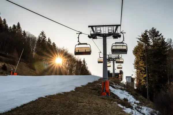 Banska Stiavnica Slovakia February 2022 Top Station Ski Lift Chair — Stock Photo, Image