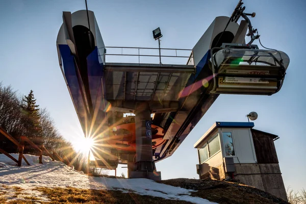 Banska Stiavnica Slovakia February 2022 Top Station Ski Lift Chair — Stock Photo, Image