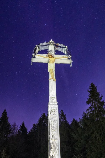 Jesus Christ Cross Dark Sky Star Background Catholic Concept — Stock Photo, Image