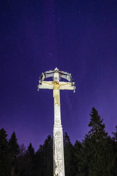 Jesus Christ Cross Dark Sky Star Background Catholic Concept — Stock Photo, Image