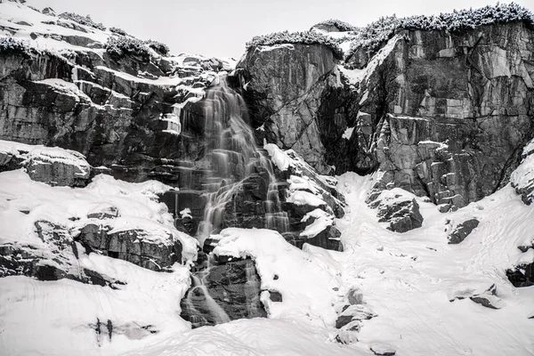 Longue Exposition Eau Montagne Hiver Photographie Noir Blanc Cascade Skok — Photo