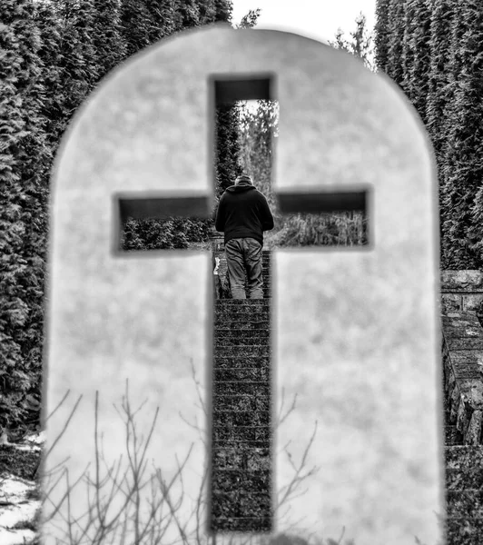 Catholic Prayer Concept Relationship God Request Human Praying Christian Cross — Stock Photo, Image