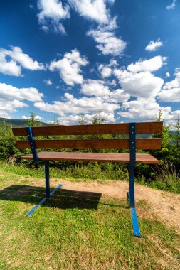 OSCADNICA, SLOVAKIA - JULY 29, 2021: Big XXL bench in resort Velka Raca