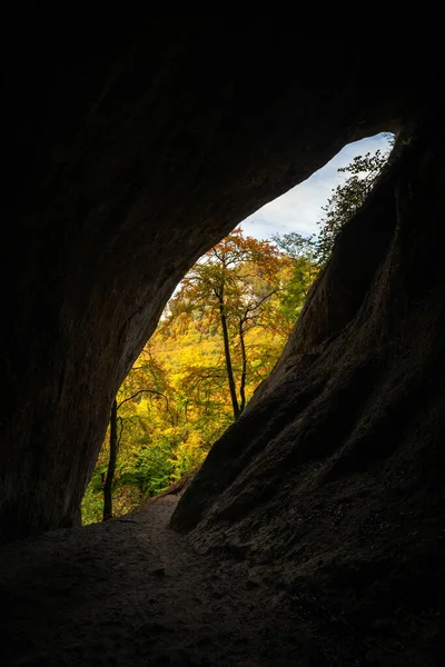 View Big Cave Called Dragon Hole Sulov Rocks Slovakia — Fotografia de Stock