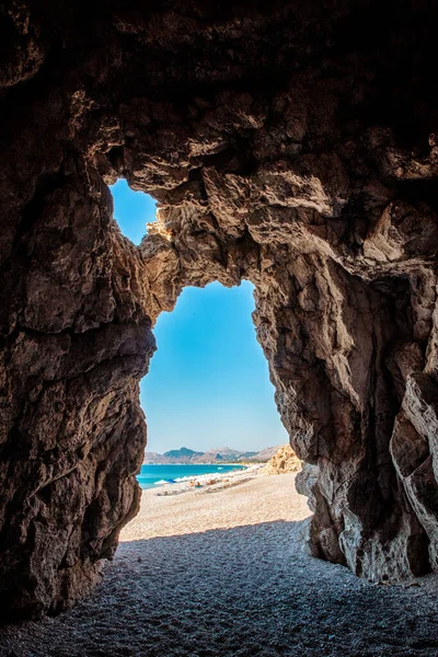 View Rock Cave Traganou Beach Rhodes Island Greece —  Fotos de Stock