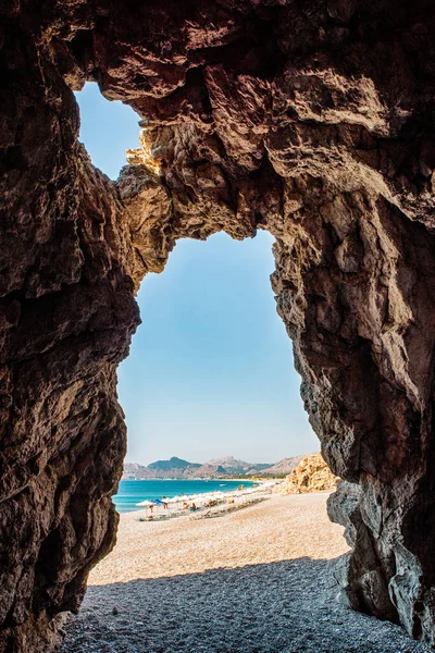 View Rock Cave Traganou Beach Rhodes Island Greece — Foto de Stock